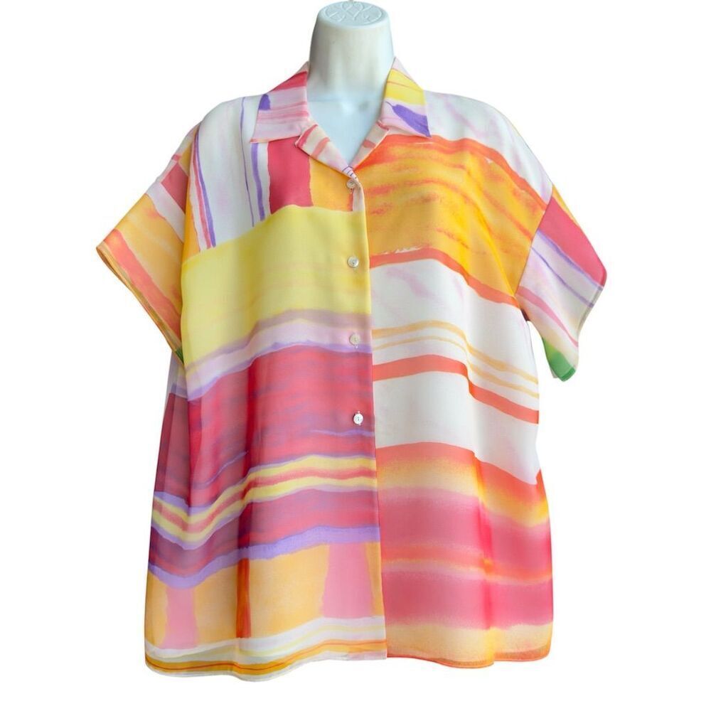 Yansi Fugel Citi Striped Button-Down Blouse Women's S Multicolor Abstract Casual